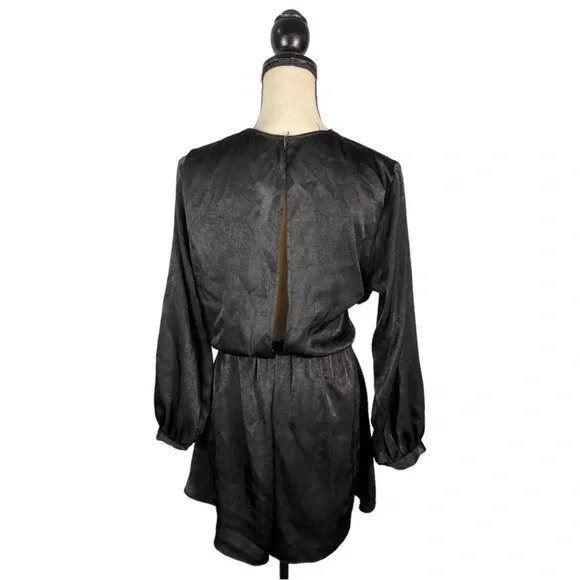 Zara NWOT Black satin romper long sleeves -looks like a dress - Picture 4 of 4
